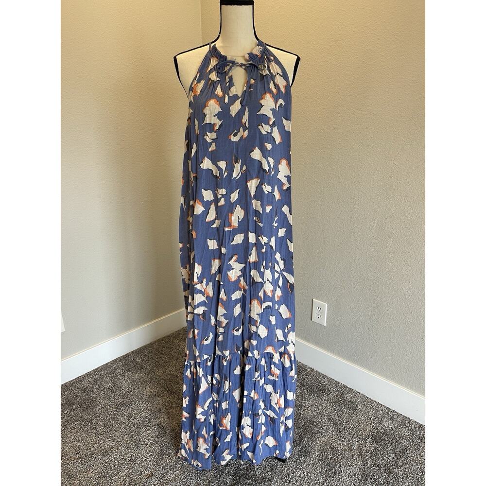 Nine West Blue Floral Halter Tie Maxi Dress